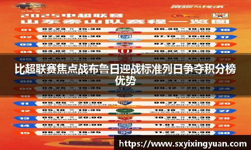 比超联赛焦点战布鲁日迎战标准列日争夺积分榜优势